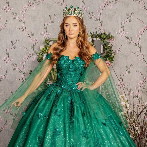 New Off Shoulder Butterfly Embellished Quinceanera Gown w/ Lace Up Back GL3181 - Picture 1 of 11